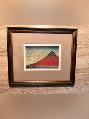 Vintage Professionally Framed Red Mount Fuji Art Print